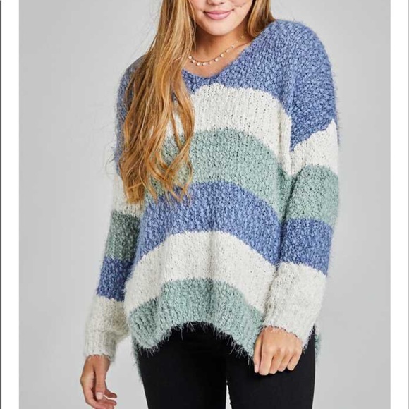 •NWOT•Altar’d State ‘Lovely Lash’ Tri-Color Striped Pullover Sweater - Picture 1 of 13